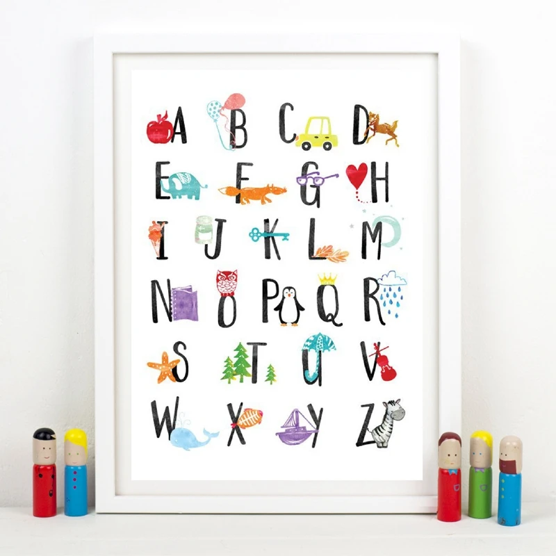 

Alphabet Canvas Poster Nursery Wall Art Print , Funny ABC Alphabet With Animals Wall Art Decoration Picture Children Bedroom