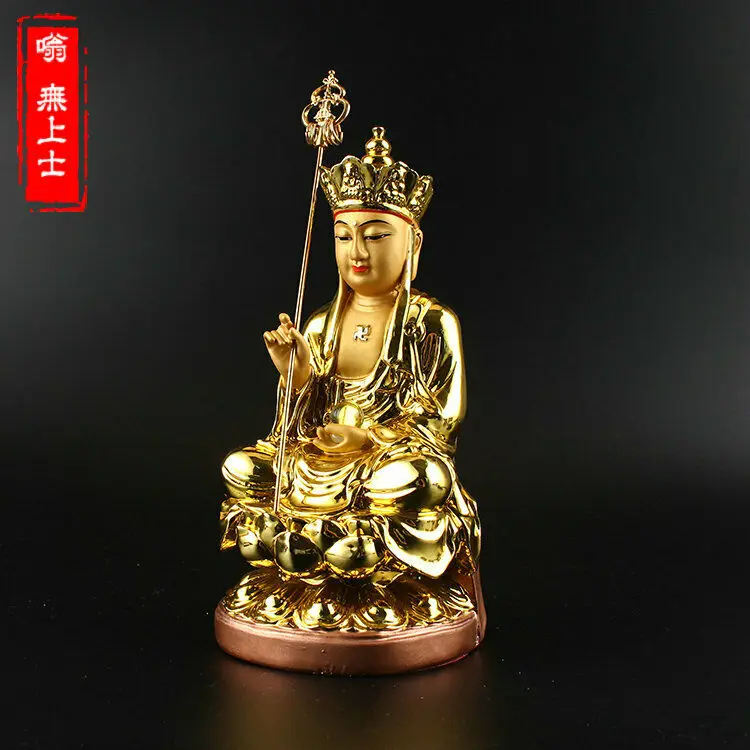 Chinese Resin Gild Buddhism Ksitigarbha Boddhisattva Budhha Hold Crosier Statue | Дом и сад