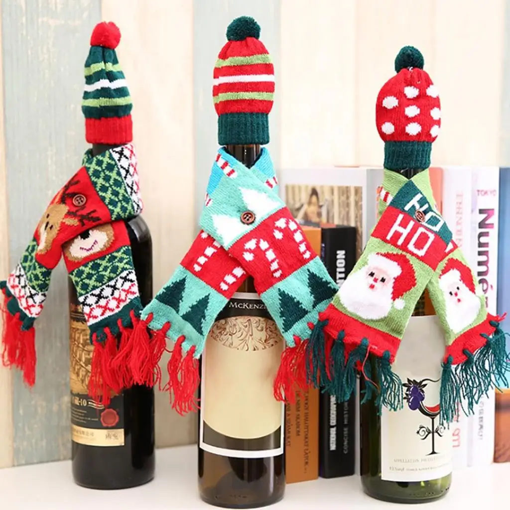 

Christmas Wine Bottle Cover Xmas Wine Bottle Pouch Decoration Christmas Scarf Ornaments for Home Table New Year Christmas