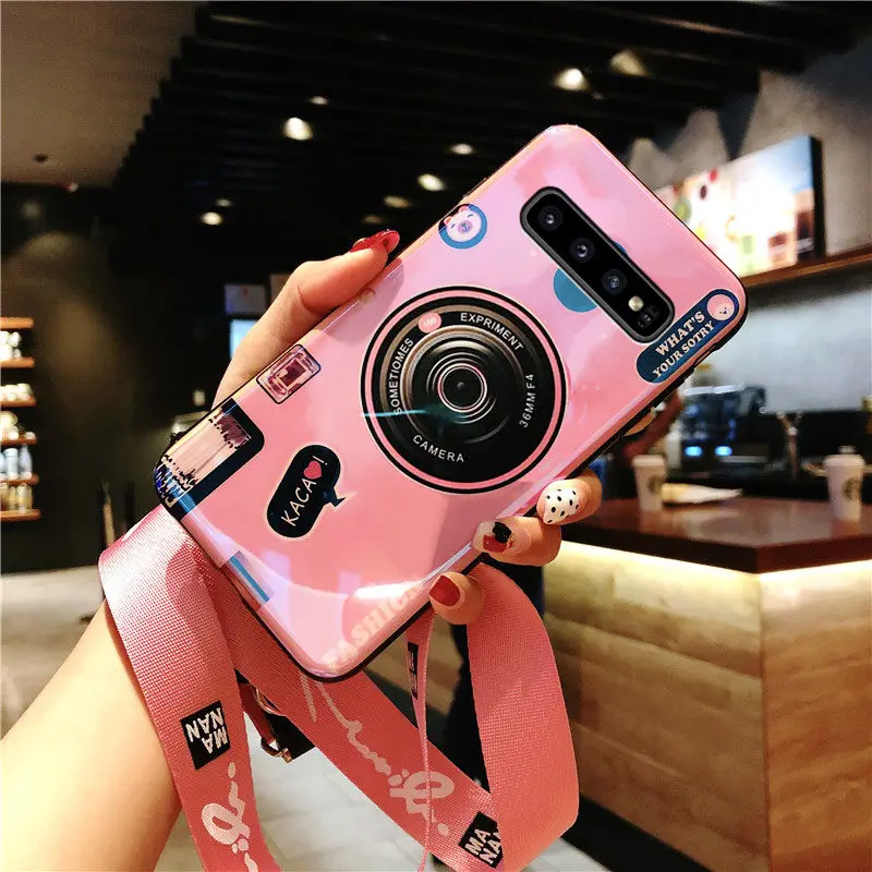 For Samsung Galaxy A6 A7 A8 A9 Plus J2 J3 J4 J5 J6 J7 J8 Prime A2 Core 3D Camera style soft tpu cover case coque with Long Strap |
