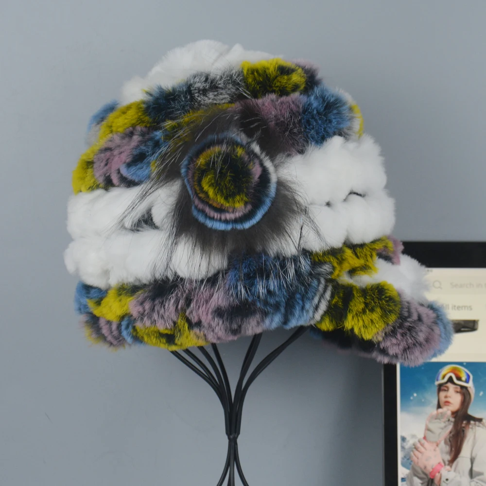 

Fashion Girl Fur Cap Winter Warm Real Rex Rabbit Fur Hat Women Genuine Soft Rex Rabbit Fur Hat 2021 100% Natural Fur Knit Hats
