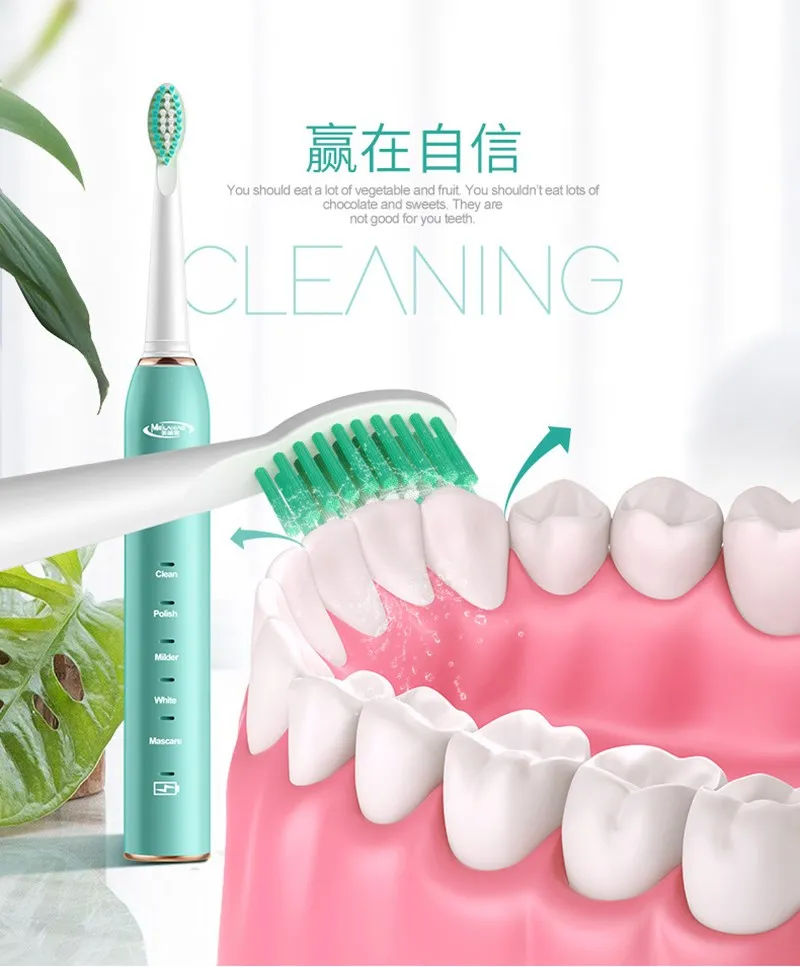 Электрическая зубная щетка с 2 сменными насадками и таймером на минуты 5 режимов