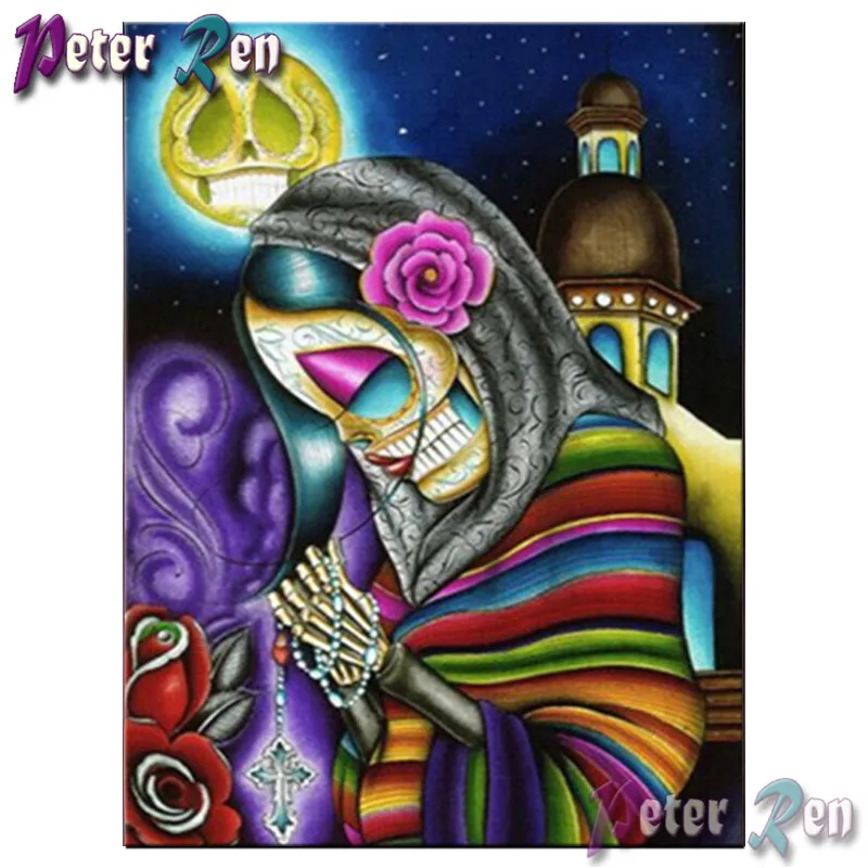 

diamond Painting Cross Stitch DIY full Square\Round Embroidery Rhinestone Praying skeleton woman picture art Home Decoration
