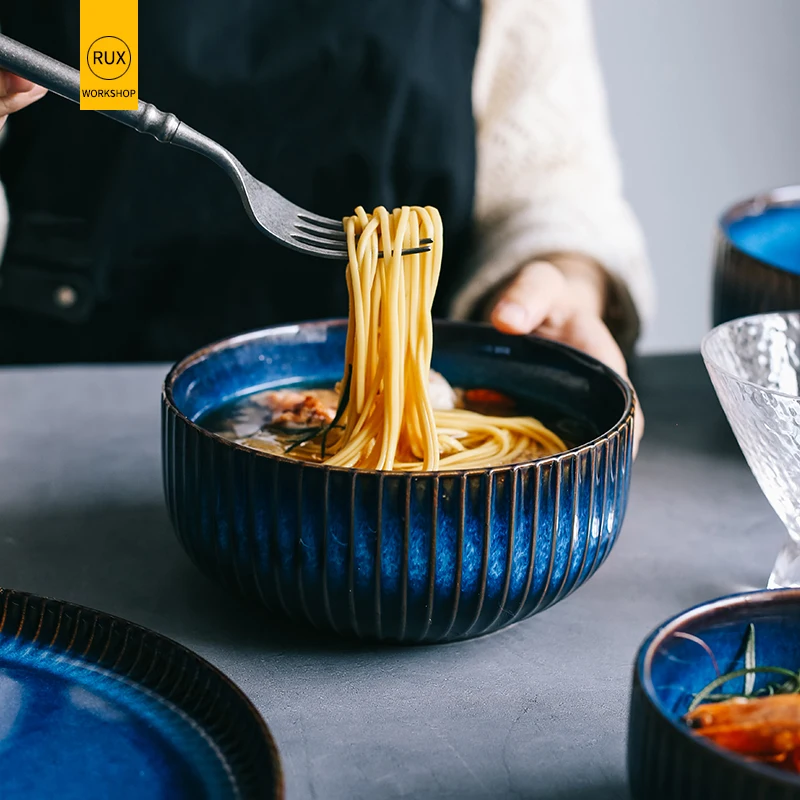 

RUX WORKSHOP Japanese style Ceramic Rice Bowl Home Salad Soup Instant Noodles Bowl Gradient Breakfast Dinner Bowl Tableware