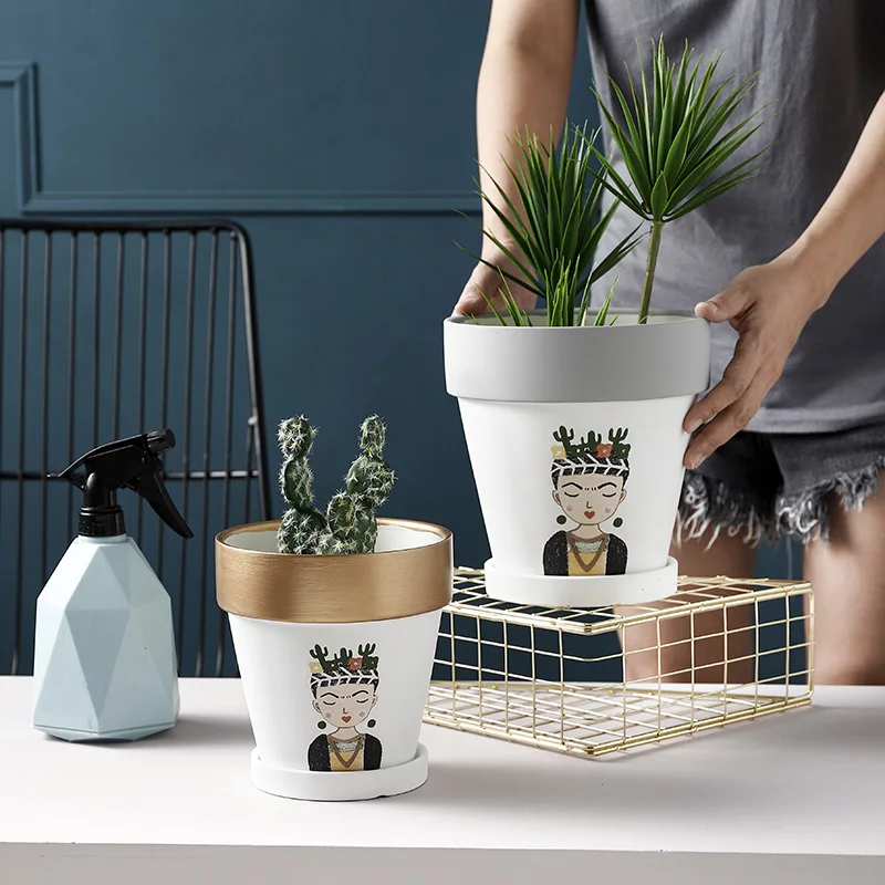 Керамический цветочный горшок в этническом стиле портретный плантатор с