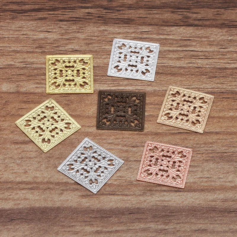 200 шт. 15 мм металлический латунный филигранный полый квадратный разъем Базовая