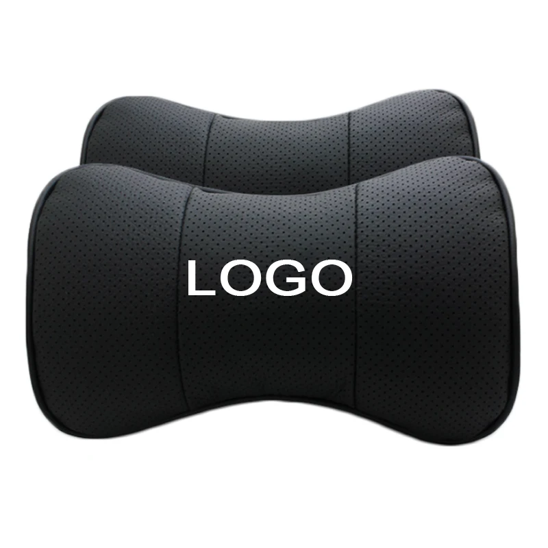 Черный 2 шт натуральная кожа подушка для сиденья автомобиля подголовник шеи