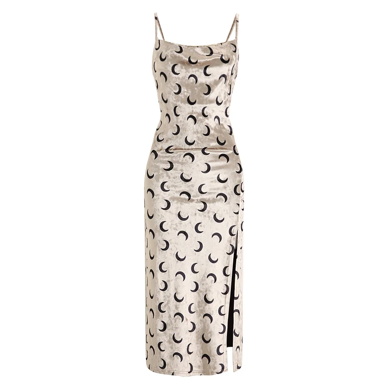 Новое видео велюровое платье с принтом и разрезом сексуальное праздничное