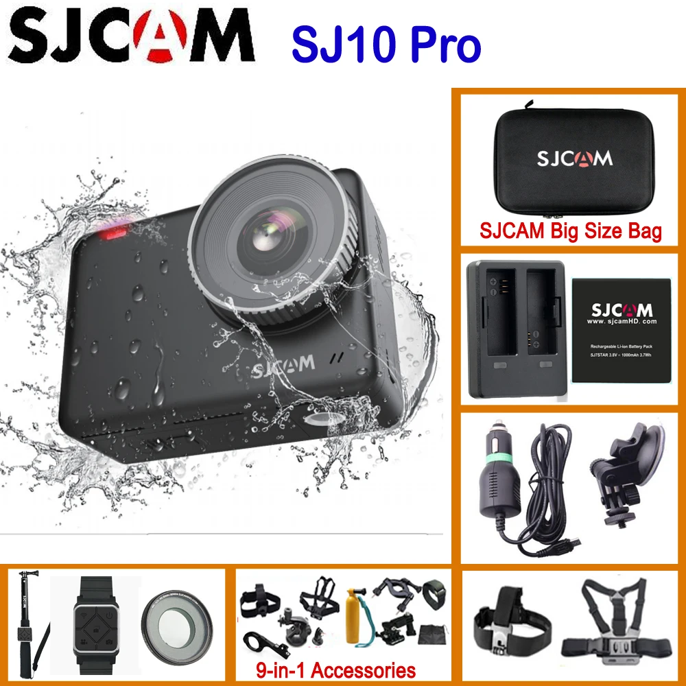 Экшн камера SJCAM SJ10 Pro Gyro EIS Supersmooth 4K 60 кадров/с Wi Fi 1300 мАч чип Ambarella H22