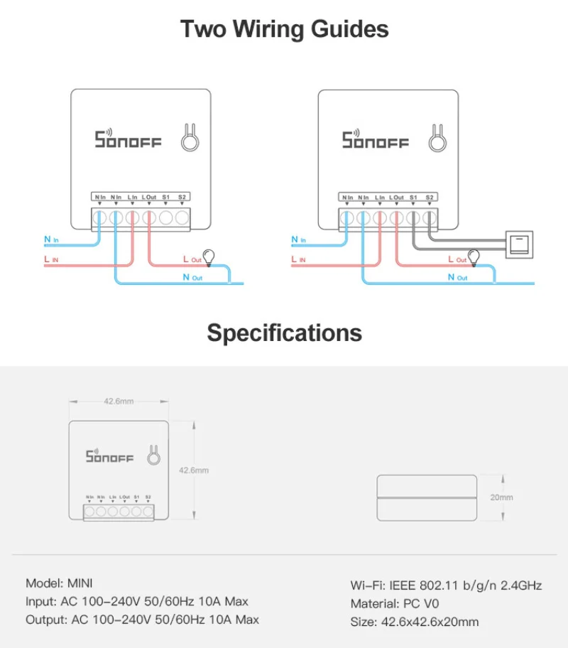 SONOFF мини двухсторонний Интеллектуальный переключатель DIY Appliance Automation дистанционное управление переключатели для Alexa Google Home WiFi Smart Switch