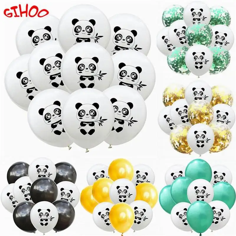 

10pcs Cartoon Panda Printed Black Dot Latex Balloon Green Confetti Balloons Kids Birthday Party Decor Panda Theme Party Supplies