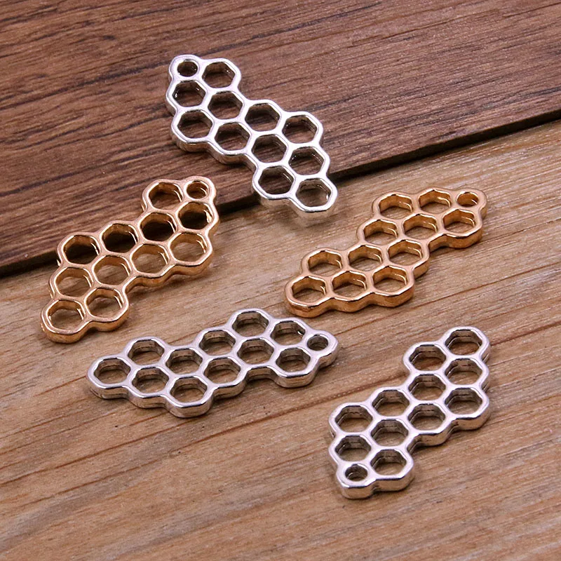 

10PCS 16X31MM 2 Color Two-sided Bee Hive Honeycomb Charms Animal Pendants For DIY Earrings Necklace Jewelry Making Accessories