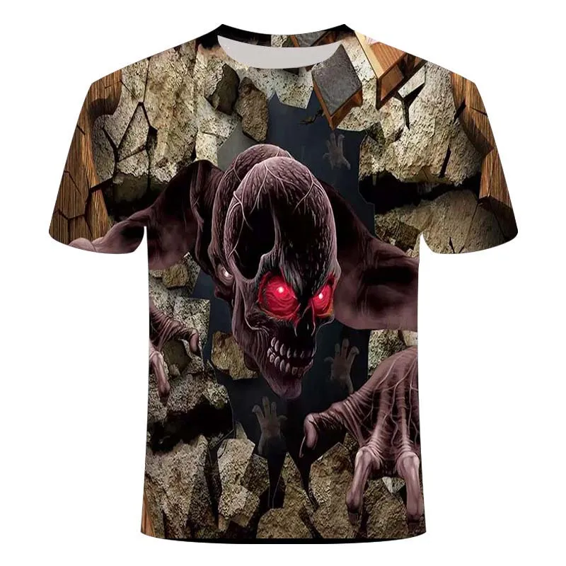 

2021 Summer New Men's T-shirt 3D Street Skull Fashion Short Sleeve Top Street Round Neck T-shirt Unisex Casual T-shirt