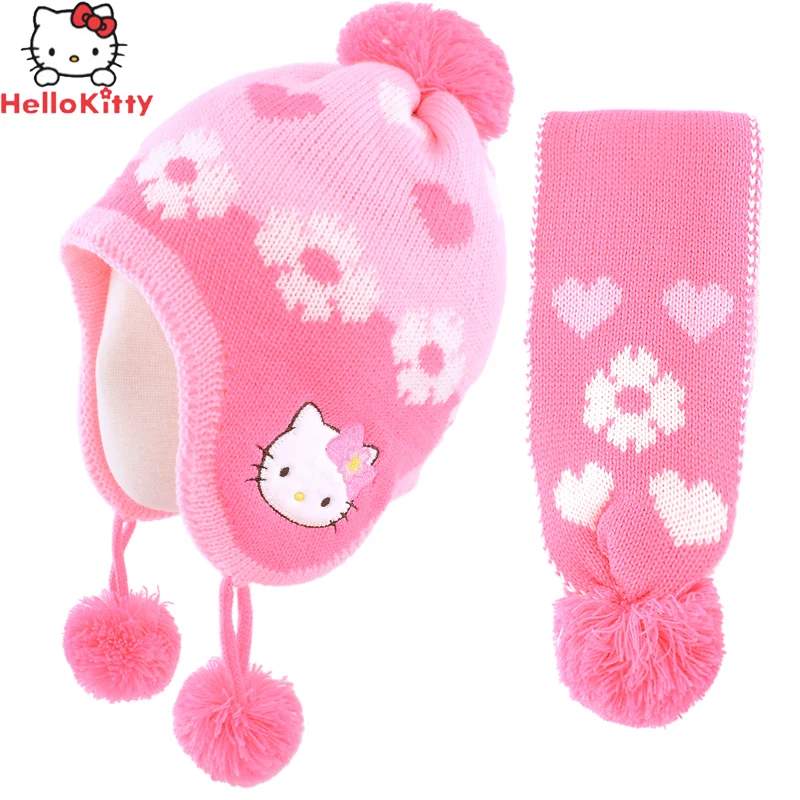 

Hello Kitty children hat scarf two-piece set autumn/winter girls and girls knitted inner pupil princess