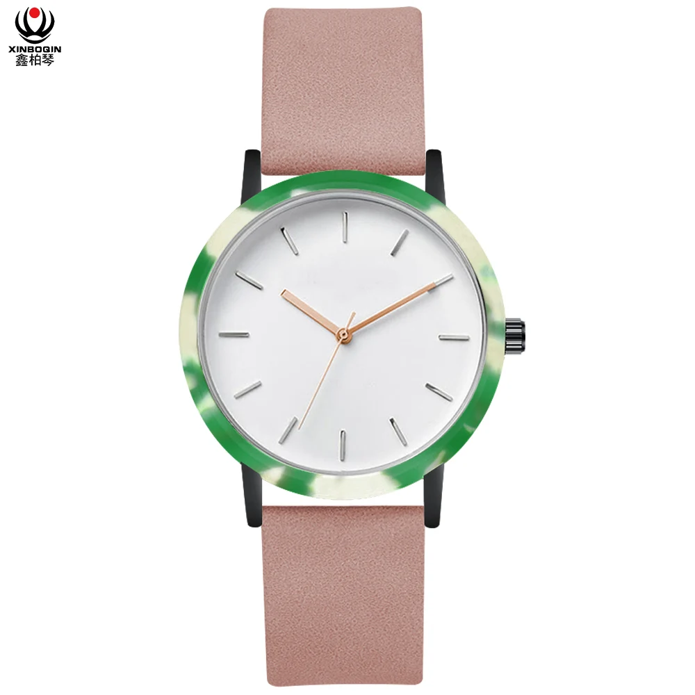 Женские кварцевые часы женские милый розовый кожаный ремешок Модный Красочный