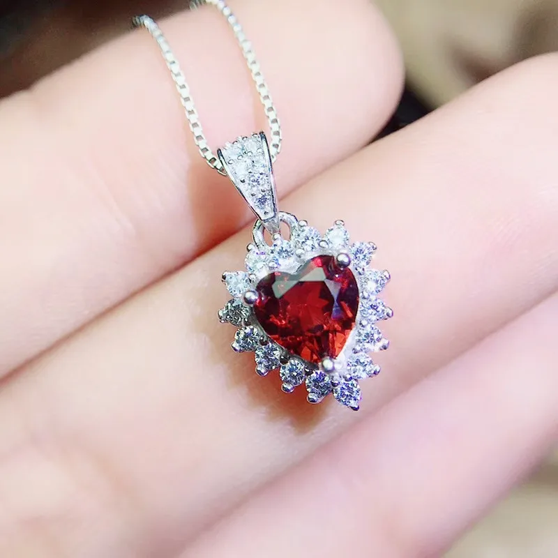 Цепочка с подвеской в виде сердца из натурального граната 925 карата|garnet pendant|garnet