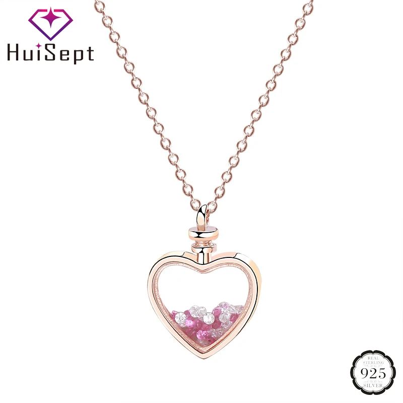 

HuiSept Fashion S925 Sterling Silver Necklace with Heart-shaped Zircon Gemstones Pendant Jewelry Accessories for Women Wedding