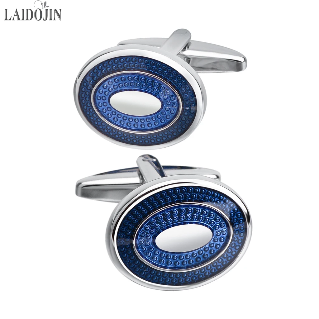 LAIDOJIN Classic Bussiness Cufflinks for Mens Shirt High Quality Oval Blue Enamel Cuff buttons Special Gift Free engraving name