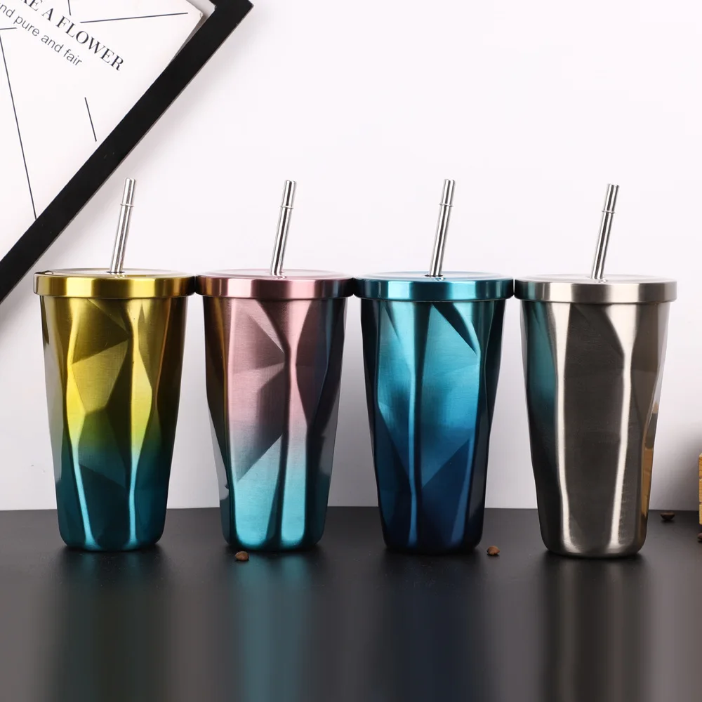 

Bpa-Free 500ml Double Wall Straw Cofee Bottle To Go Cold Juice Tea Vacuum Cups With Tumbler Insulated Auto Water Thermos Mugs