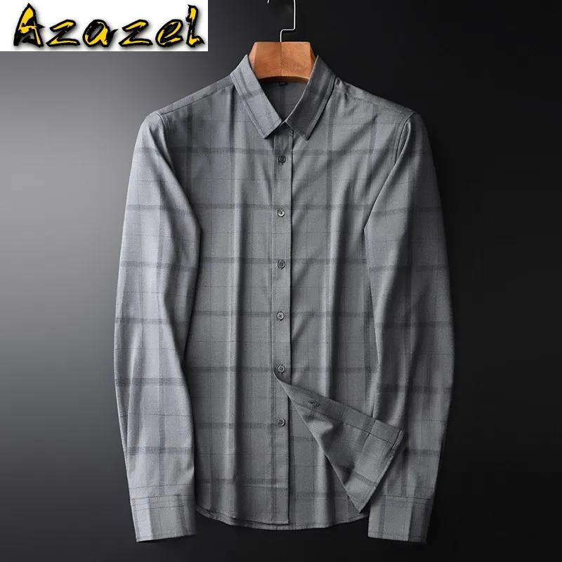 Azazel Yarn Dye Male Shirts High Quality Long Sleeve Spring And Autumn Plaid Mens Shirts Plus Size 4xl Slim Fit Casual Man Shirt