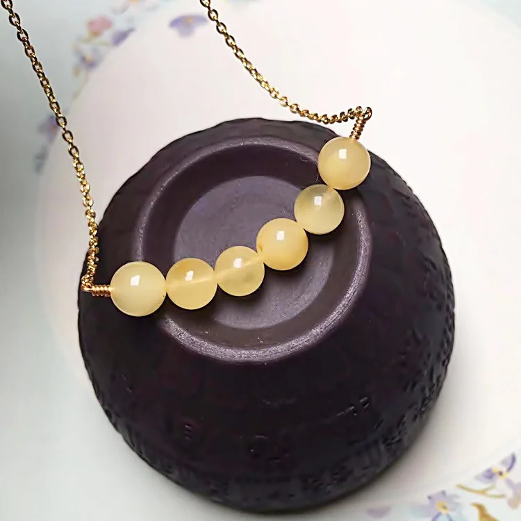 Природная Янтарная бусина на ожерелье с улыбкой 14K цветная цепочка бусинами