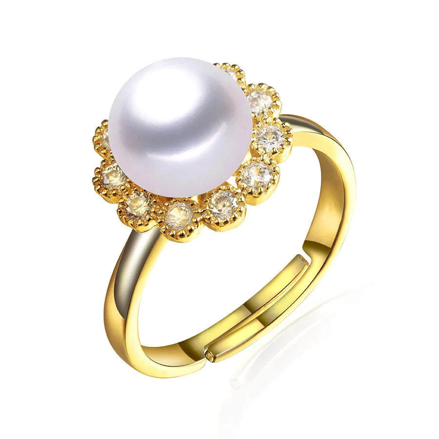 

Dainashi Women Fashion 925 Sterling Silver Flower Shape Ring With Bright Zircon,9-10mm Natural Freshwater Pearl Fine Jewelry