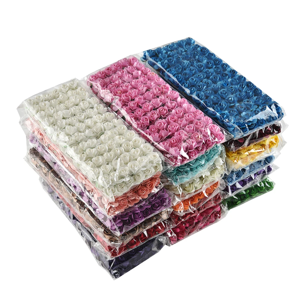 Artificial Flower Mini Cute Paper Rose Handmade For Wedding Decoration DIY Wreath Gift Scrapbooking Craft Fake 144pcs/lot | Дом и сад