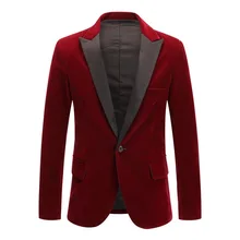 Chaqueta ajustada de terciopelo para Hombre, traje de primavera, color rojo vino y negro, a la moda, para novio y boda, 2021 (1)