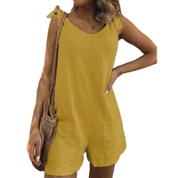 women summer solid color sleeveless jumpsuit adjustable straps pockets loose dungarees casual streetwear style all match