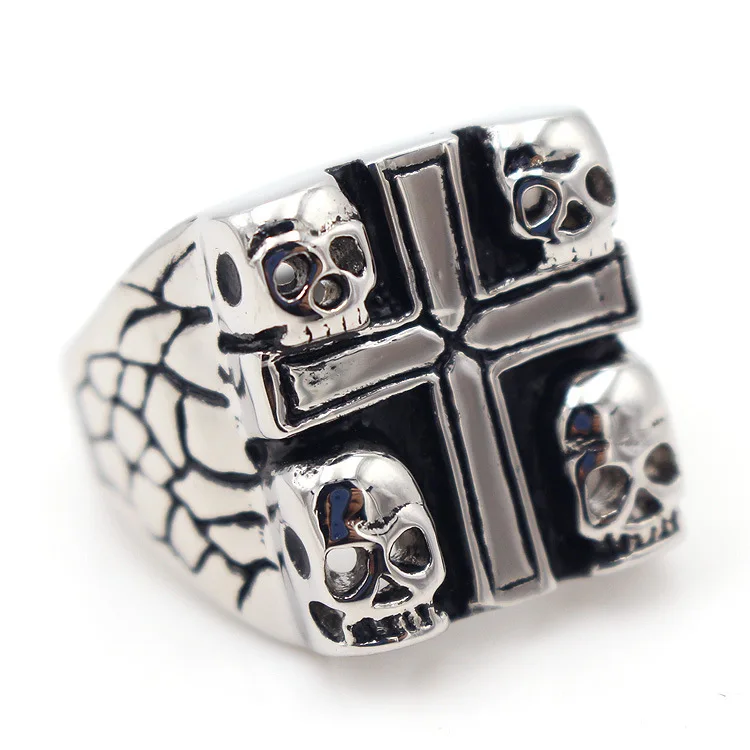 Панк Ретро Череп Распятие кольцо Тенденция властная Мужская титановая сталь