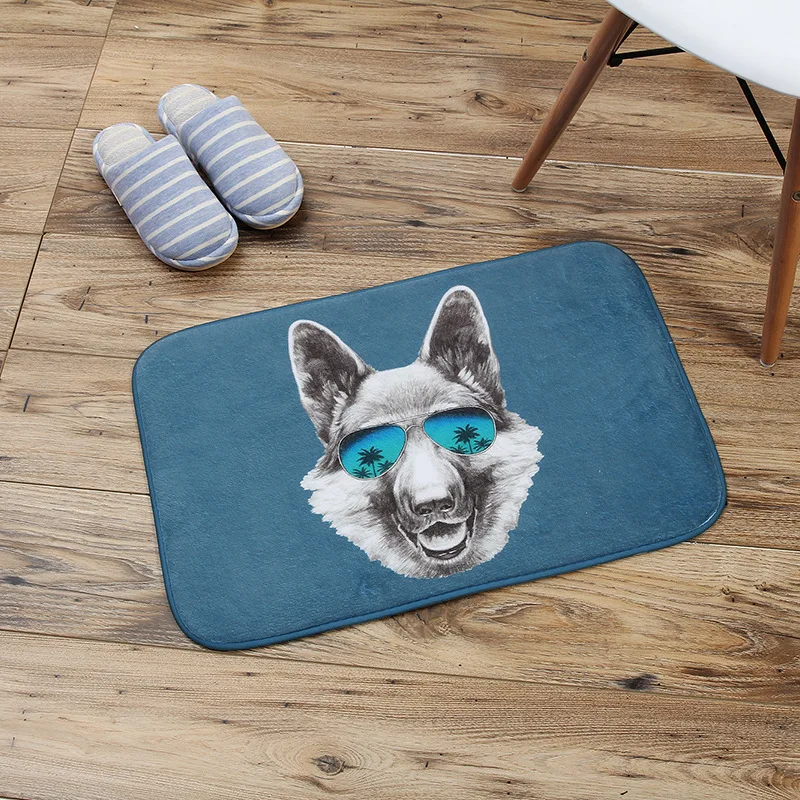 funny cartoon dog cat fox wearing sunglasses print door mat HQ Flannel carpet entry hallway front anti-slip floor mats | Дом и сад