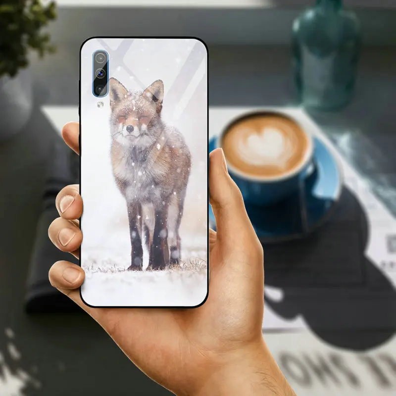 Tempered Glass Phone Cases for Samsung Galaxy A6 A8 A9 A10 A20 A30 A40 A50 A70 A80 A90 S8 S9 S10 Plus Lovely Cute Snow Fox | Мобильные