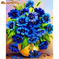 ruopoty diy painting by numbers deep blue purple flower paints kits framed 40x50cm canvas living room wall decor unique gift