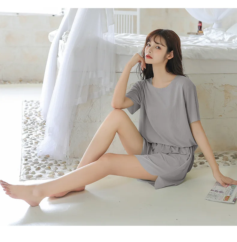 Pajama Suit Women's Summer 2021 New Sweet Ice Thin Short Sleeve Nightwear Leisure Home Clothes 2Pcs Set Sleep Wear Lingerie