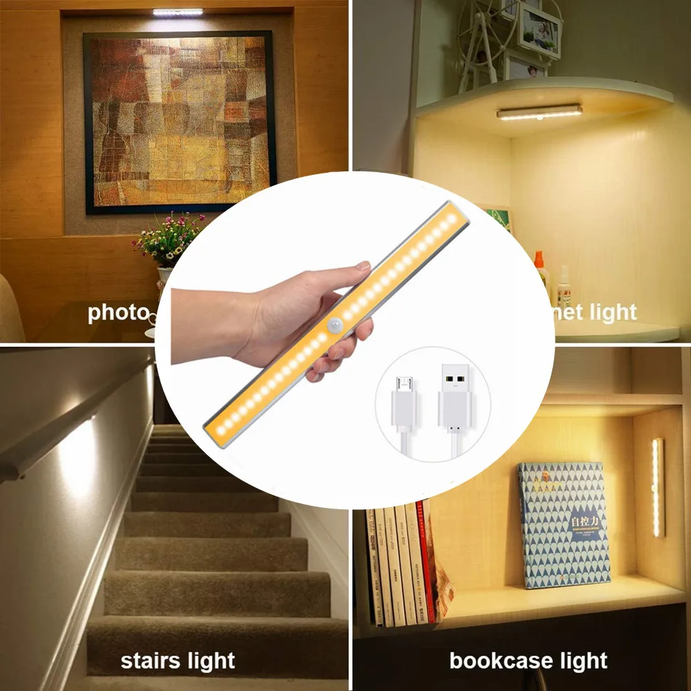

Motion Sensor Light Under Cabinet Lighting 20 LEDs Closet Light USB Rechargeable LED Lights for Bedroom Cabinet Stairs Wardrobe