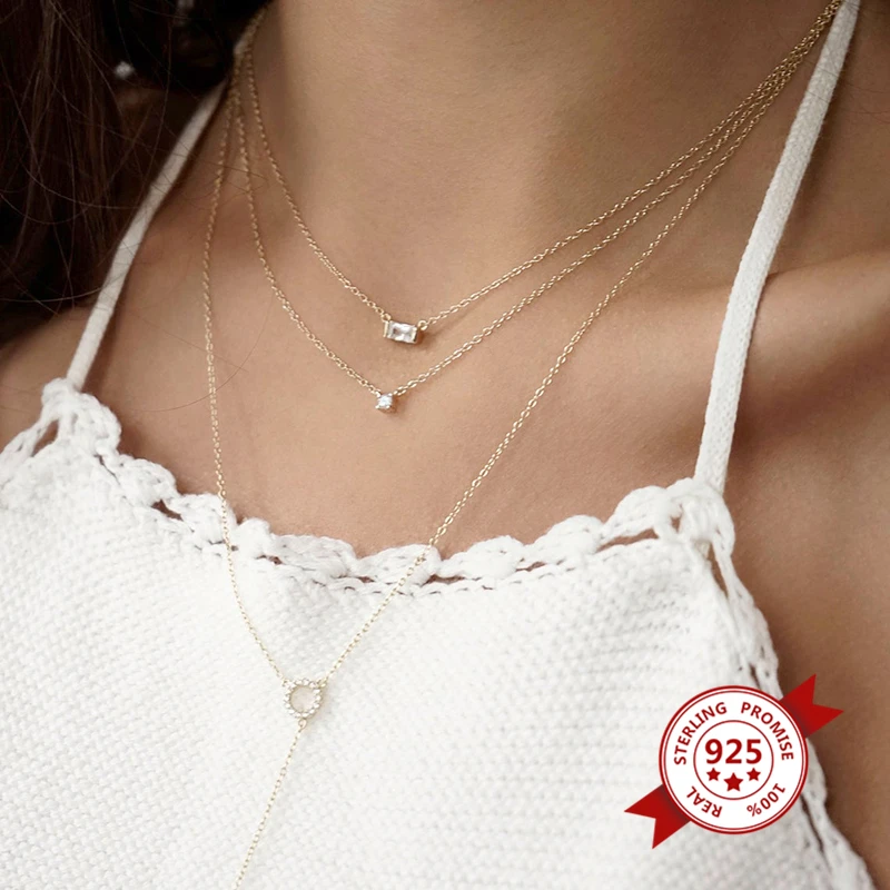 

Prevention Allergies 925 Silver Ladies High-End Square Crystal Zircon Necklace Girls Fashion Luxury Jewelry Birthday Gifts