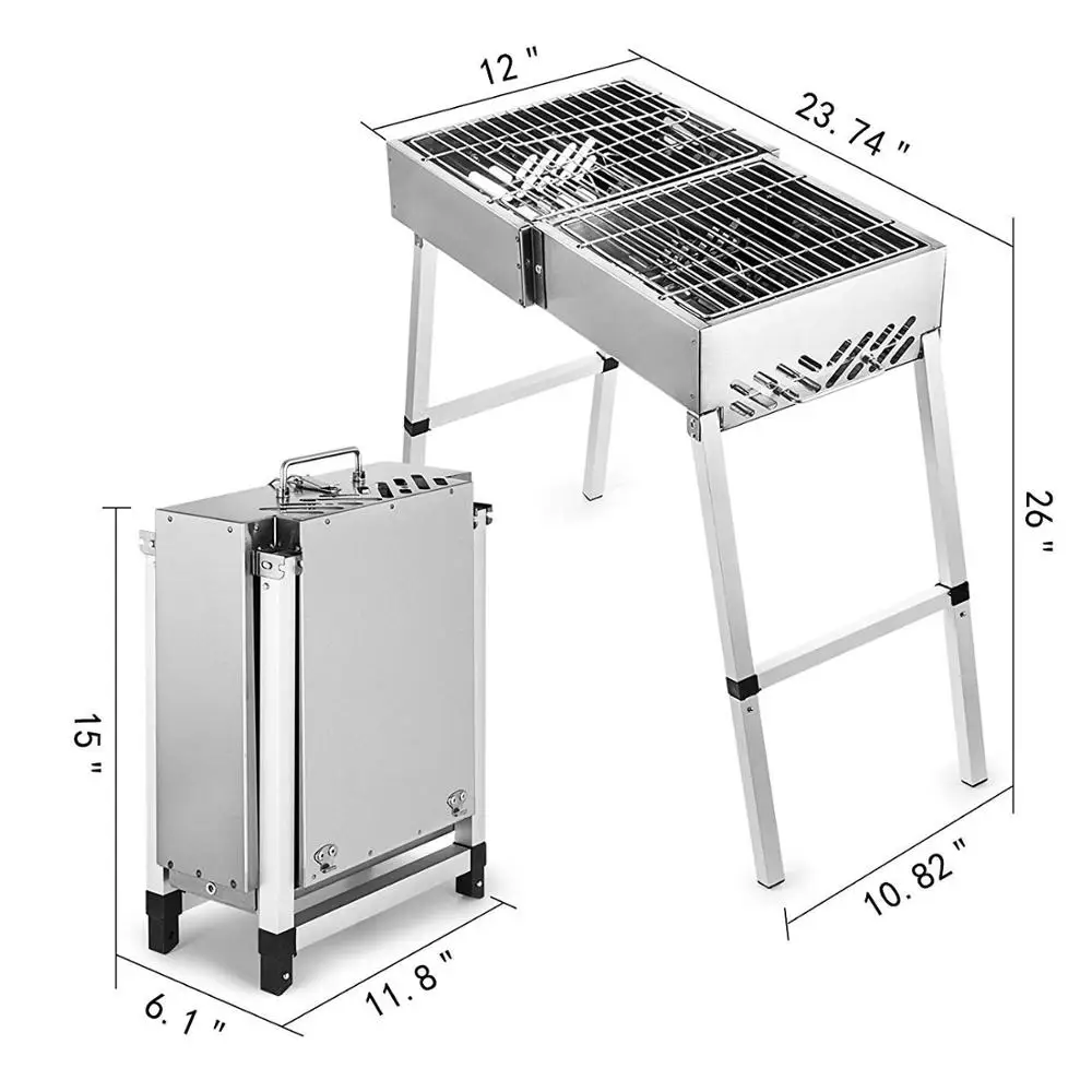 Складной портативный гриль для барбекю с древесным углем 24x12 дюймов на открытом