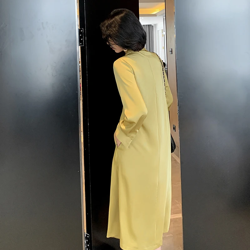 

Make firm offers early autumn small design feeling satin gloss long dress shirt dress temperament