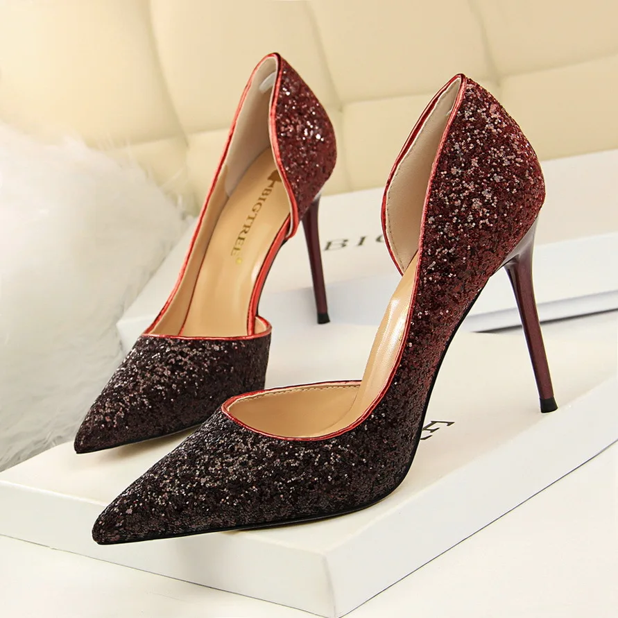 

Women's Pump Wedding Shoes Lady Fashion Female High Heel Girls Bling Bling Party Pump Size Outdoors Sequins Beauty Women Shoes