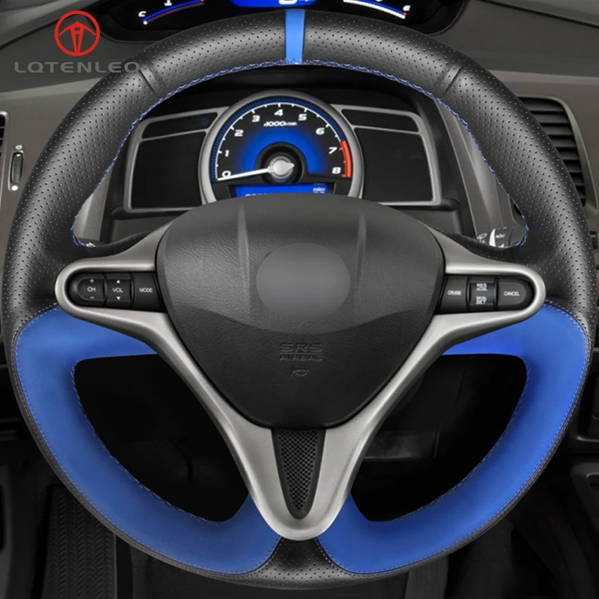 Чехол на руль LQTENLEO из черной натуральной кожи синий замшевый чехол для Honda Civic 8 2006
