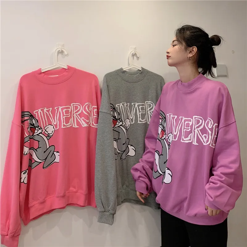 

Half Turtleneck Oversize Rabbit Sweater Women's Loose Korean Ins Idle BF Thin Chic Hong Kong Style Top