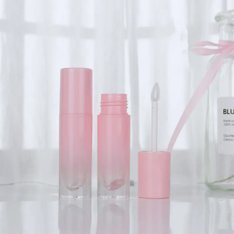 Пустая круглая розовая мини-трубка для блеска губ с палочкой и милым глазурным