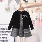 Комплект детской одежды из 2 предметов на осень и зиму, вязаный свитер, пальто и платье, униформа для дня рождения, Классическая Повседневная Женская одежда