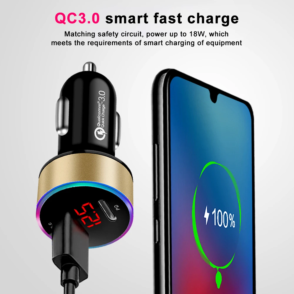 pd usb car charger usb mini quick charge 3 0 6a 36w qc3 0 fast charger for iphone 12 huawei xiaomi type c phone lcd display free global shipping