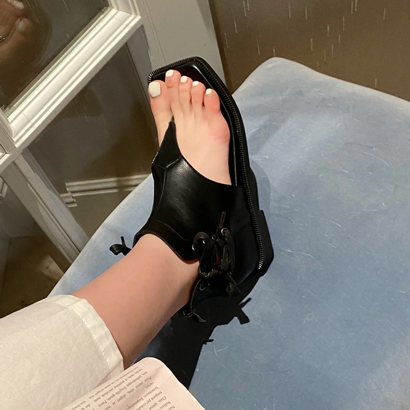 

2021 Summer Sandals Women Fiop Flop Woman Fashion ZIP Square Toe Slippers Flat With Slippers Shoes Slides Ladies Sandals