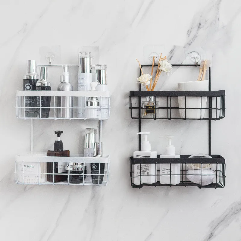 Полка для хранения в ванной железная стойка органайзер двухслойная настенная
