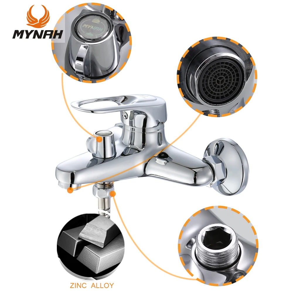 mynah bathroom faucets wall mounted hot and cold water faucet zinc alloy bathtub water mixer taps without shower hand free global shipping
