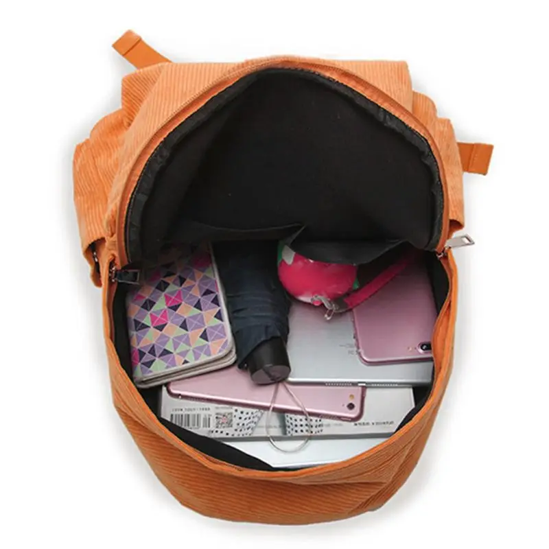 

Women Solid Color Multiple Pocket Corduroy Backpack Small Daypack Shoulders Bag Stationery Schoolbag Handbag for Teenage Girls