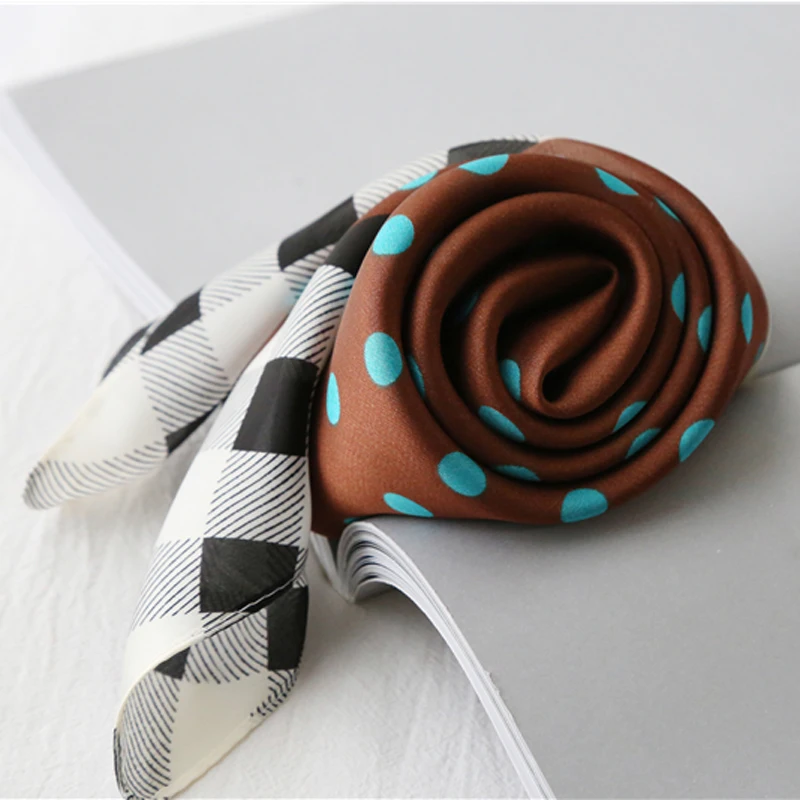 

Luna&Dolphin Hair Band Small Square Scarf 70*70 DotPrint Classic Chiffon Silk Neck Scarves Elegant Sweet Lady Headband Bandana