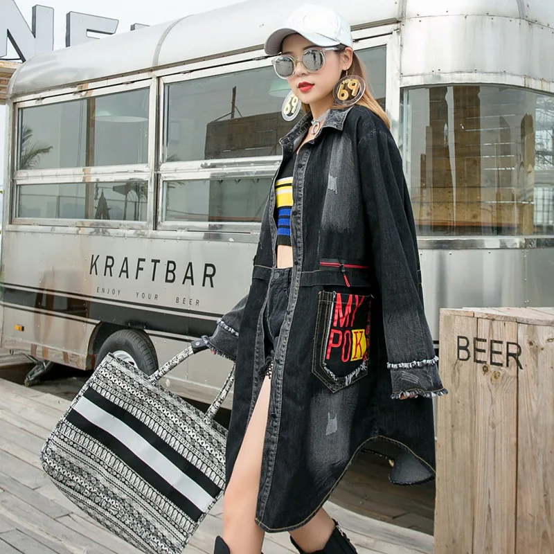 QIN ГМО весеннее женское джинсовое пальто 2021 Женская ветровка с надписью женский